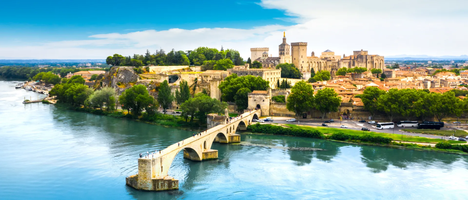 The Pont Saint-Bénézet and the Palais des Papes above the Rhône at Avignon